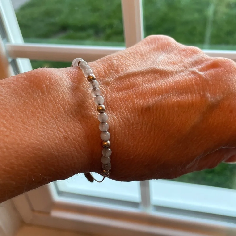 Alex and Ani Gray Crystal and Silver  Toned Beaded Bangle Bracelet. EUC.